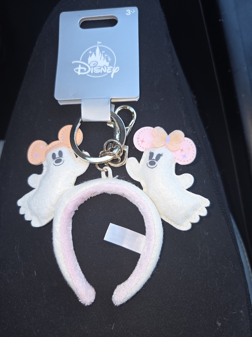Disney White & Pink Ghost Minnie Headband Keychain Charm